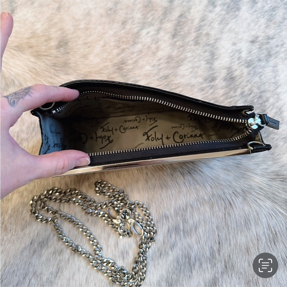 Foley + Corinna Black Leather & White Suede Crossbody Bag or Clutch Handbag - Picture 10 of 16
